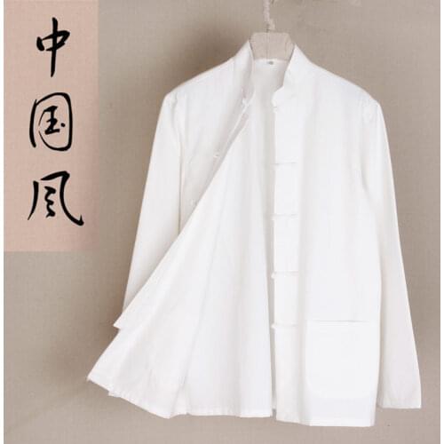 Long Sleeve Cotton Shirt Traditional Chinese Clothes Tang Suit Coat clothing Kung Fu Tai Chi Uniform Autumn Thin Jacket for Men