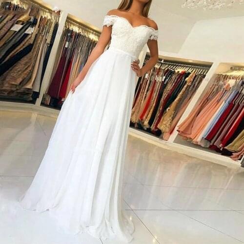 Sexy Wedding Dresses Chiffon Appliques Pleat Sweetheart Off-Shoulder Zipper A-Line Bridal Gowns Novia Do 2021