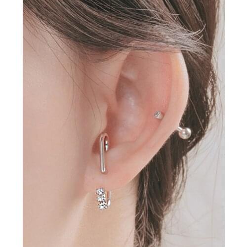 J-shaped Hook Stud Earrings For Women Zircon Korea Fashion Crystal Trendy Geometric Lady Party Gift Jewelry Accessories BOYULIGE