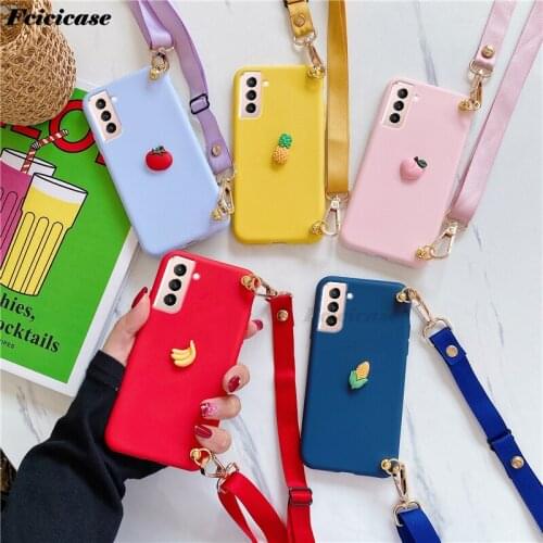 Cute Fruit Lanyard Soft Case For Samsung Galaxy S21+ Plus Ultra 5G Silicone TPU Cover on For Samsung Galaxy S21 Phone Bags