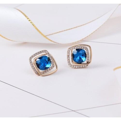 Blue elegant gemstone earrings personality ladies geometric earrings exquisite retro 2021 new trend gift jewelry