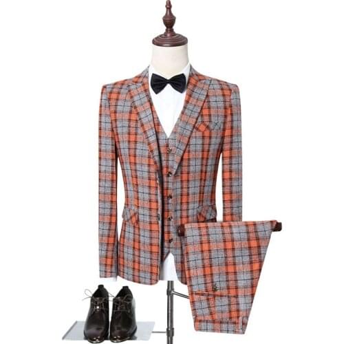 Slim Fit Men Suits For Wedding Two Buttons Plaid Mens Formal Suits Spring Autumn 3 Pieces Suit Mens Fashion Boutique Dress