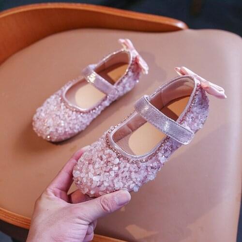 Rhinestones Party Kids Leather Shoes Fashion Bow ChildrenS Flat Shoes Princess Shoes Baby Girl Child Shoe For Scholar 1-12 Year