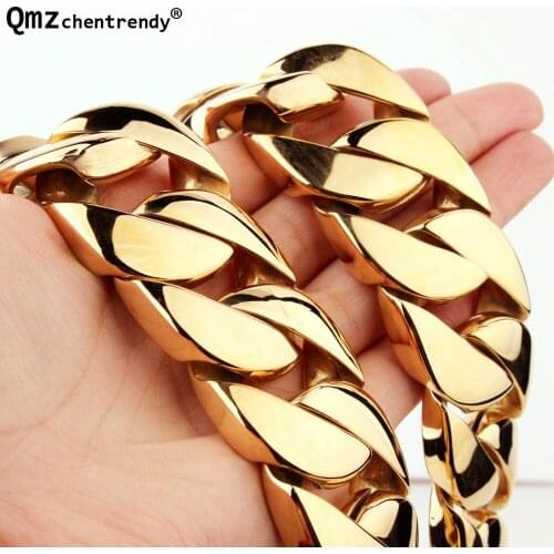 HIP hop SUPER Heavy MENS 31MM STAINLESS STEEL CUBAN CURB LINK CHAIN GOLD Silver plated Tone NECKLACE Bracelets Jewelry