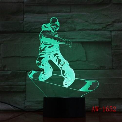 Skateboarding 3D Light LED Acrylic Night Lamp Office Bedroom Mood Lighting 7 Colors Change Illusion Kids Gift Home Decor 1652