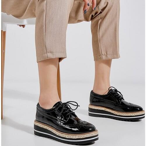 Womens Shoes Genuine Leather Platform Shoes Wedges High Heel Casual Shoes Woman Oxford Shoes Large Size