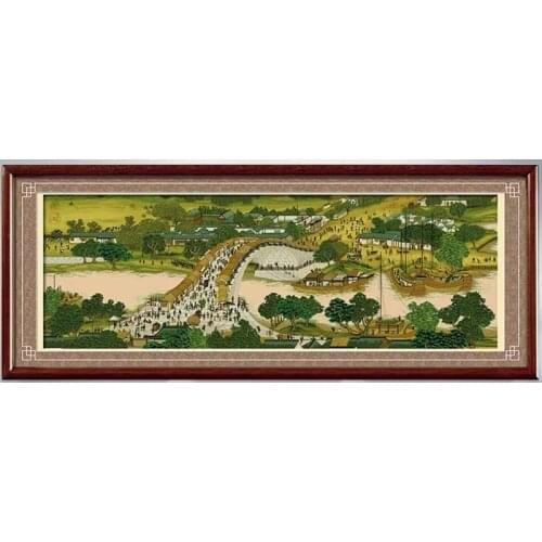 Along the River During the Qingming Festival Landscape Stamped Cross Stitch Kit Embroidery needlework set