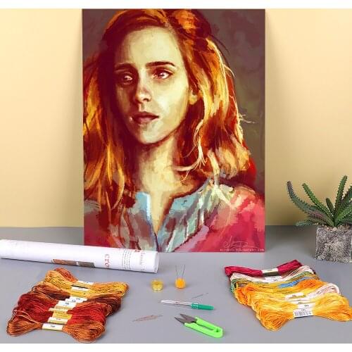 Portrait Hermione Printed Water-Soluble Canvas 11CT Cross-Stitch Embroidery Full Kit DMC Threads Painting Sewing Magic