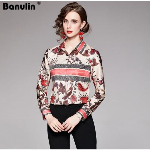 Banulin Runway 2021 Aesthetic Women Blouse Summer Fashion Chiffon Floral Button Up Casual Elegant Blusas Shirts Female N61151