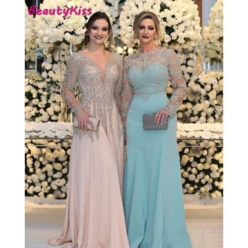 Sexy Luxury Mother Of The Bride Dress Crystals Beading Two Styles Chiffon Plus Size Party Dress Evening Gowns Plus Size