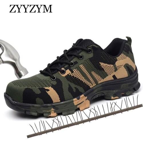 ZYYZYM Men Work Safety Boots Plus Size Outdoor Steel Toe Cap Military Shoes Men Camouflage Puncture Proof Army Boots