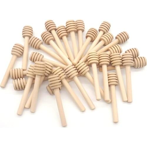 100 Pcs High Quality Honey Stir Bar Mixing Handle Jar Spoon Natural Wooden Honey Dipper Wooden Stick Honey Spoons