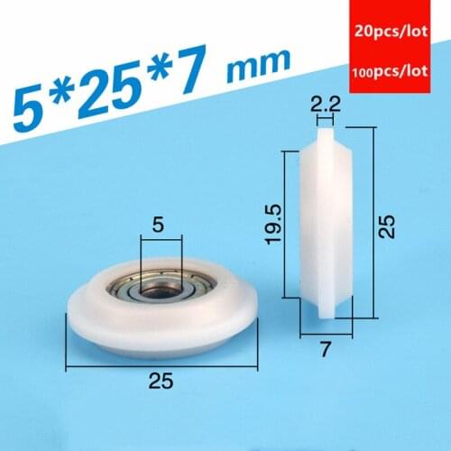 20pcs/100pcs 5*25*7mm Y slot Injection molded plastic bearing pulley coated POM sliding door window convex Y-groove 625ZZ