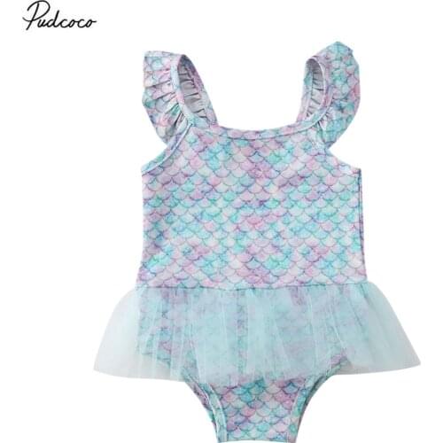 2020 Toddler Kids Baby Girls Swimwear Swimdress Mermaid Sleeveless Tankini Tulle Bathing Suit Swimming Holiday Beachwear
