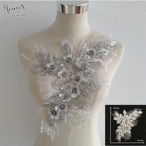 Embroidery 3D flower application ABS pearl Lace collar DIY Lace fabric Craft materials laces Dress Sewing accessories Supplies