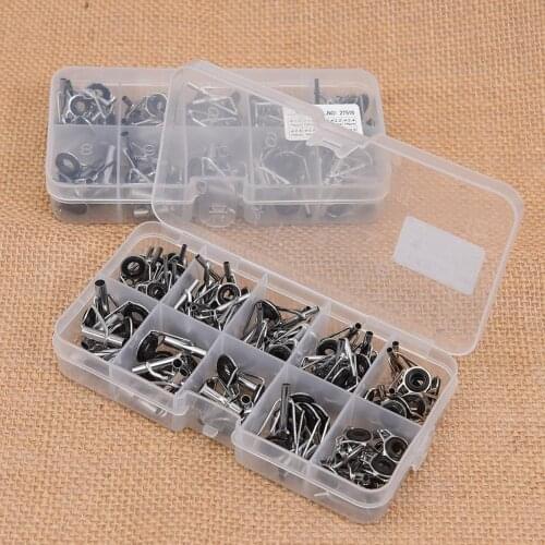 80Pcs Fishing Rod Guide Guides Tip Set Repair Kit DIY Eye Rings Different Size Stainless Steel Frames with Fish Box