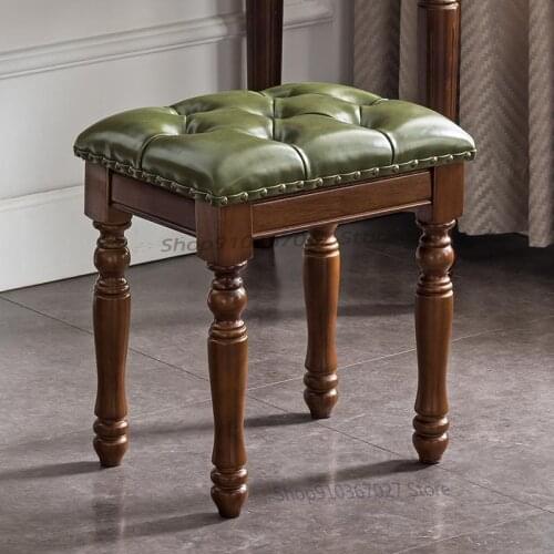American Solid Wood Dressing Stool Bedroom Makeup Stool Small Square Stool Guzheng Piano Art Design Low Stool