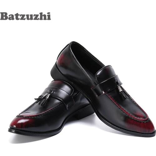 Batzuzhi Formal Leather Dress Shoes Men Italian Style Vintage Metal Pointed Toe Chaussure Homme Business, Sizes US6-12