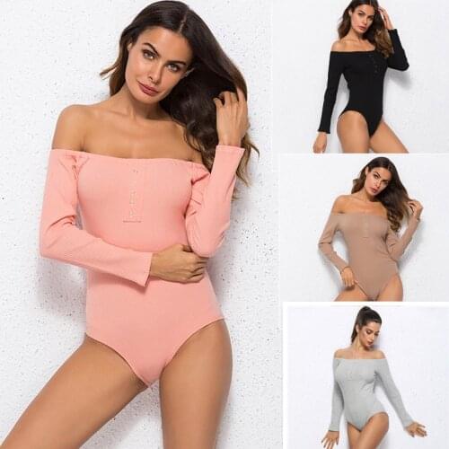 Off Shoulder Bodysuits 2021 Rompers Long Sleeve Bodycon Slash Neck Winter Jumpsuit Autumn Women Body Feminino Mujer Sexy