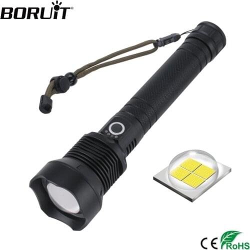 BORUiT XHP70.2 LED Powerful Flashlight 3-Mode Zoom 3000LM Torch Rechargeable 18650/26650 Waterproof Lantern for Camping Hunting