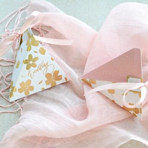 Bronzing pink cherry blossoms Easy Fold Birthday Party Anniversary Wedding Favors Bomboniere paper thanks Party Chocolate box