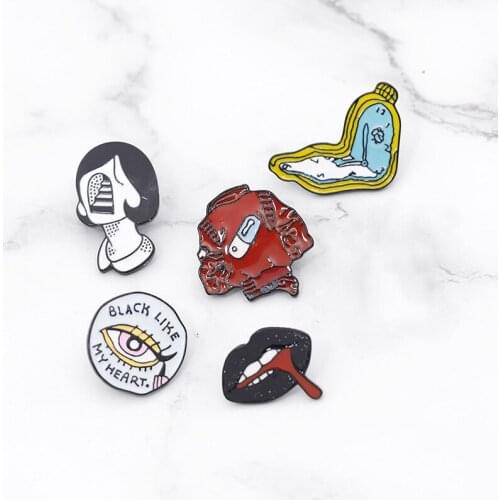 Pill Jackets Lips Eye Enamel Pins Twisted Clock Girls Brooches Clothes Shirt Lapel Pin Bag Badges Punk Jewelry Gift for Friends