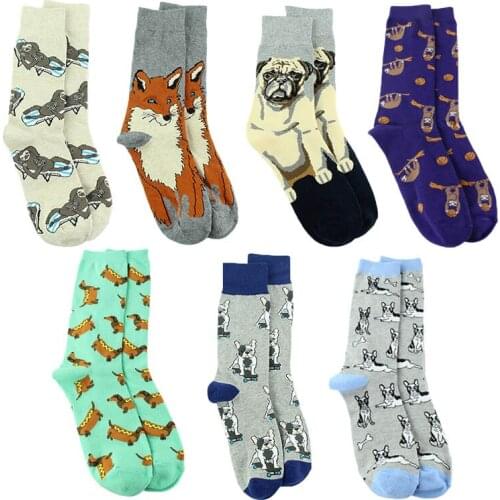 [COSPLACOOL]Cartoon Animals Funny Socks Cute Pug Monkey Dog Happy Men Socks Creative Streets Skateboard Skarpetki Crew Sokken