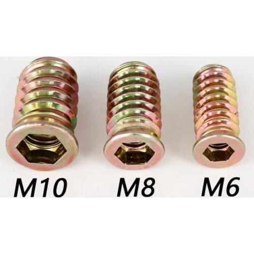 20pcs Furniture Embedded Insert Nut M6 M8 M10 Carbon Steel Metric Thread Hexagon E-Nut for wood bed sofa Screw fasteners