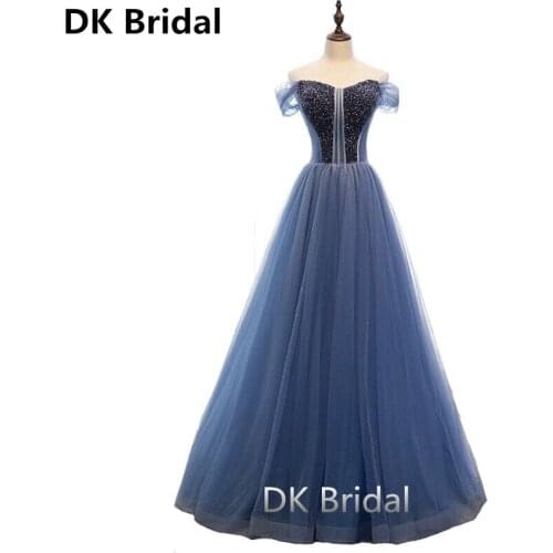 Robe de soiree A-Line Boat Neck Beading Long Evening Dresses Elegant Lace vestido de festa Banquet Party Prom dresses