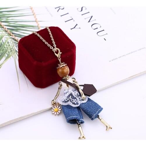 Bohopan Classic Fashion Doll Necklace Lace Jeans Alloy Pendants Women Sweater Chain High Quality Neck Jewelry Accessories 2019
