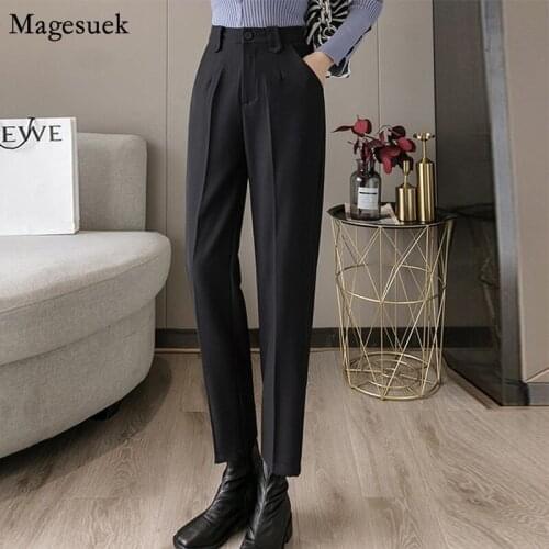 Korean Fashion Loose Women Trousers 2021 New Autumn Vintage High Waist Casual Pants Women Pockets Black Harem Pants Women 11479