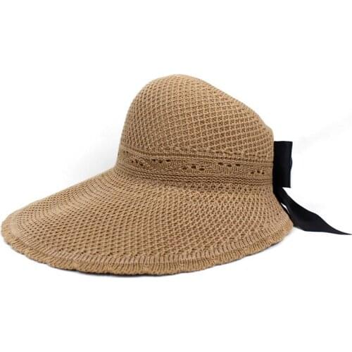 LDSLYJR summer solid Bowknot Straw Visors Baseball Cap Adjustable Breathable Snapback cap for girl and women 104