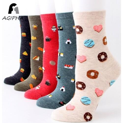 Cute Food Patterned Socks for Women Casual Cotton Female Funny Socks Kawaii Spring Crew Sock Calcetines Mujer 5 Colors