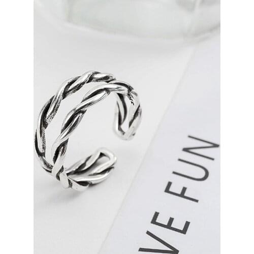 Minimalist Real 925 Sterling Silver Vintage Double Layer Cross Lock Rings For Women Adjustable Jewelry For Women Party Gifta