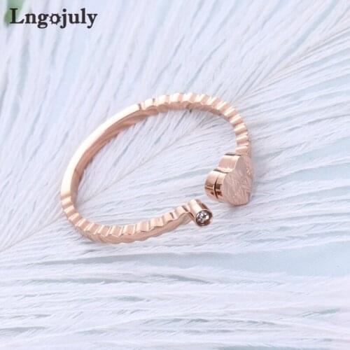 Fashion Titanium Steel Heart Rings Wedding Ring Jewelry Engagement Rosegold Titanium Ring For Women Girlfriend Jewelry GIfts