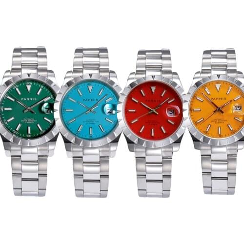 39.5mm Automatic Men Watches PARNIS Brand 21 Jewels MIYOTA 8215 Movement Sapphire Crystal Auto Date Oyster Bracelet Red Dial