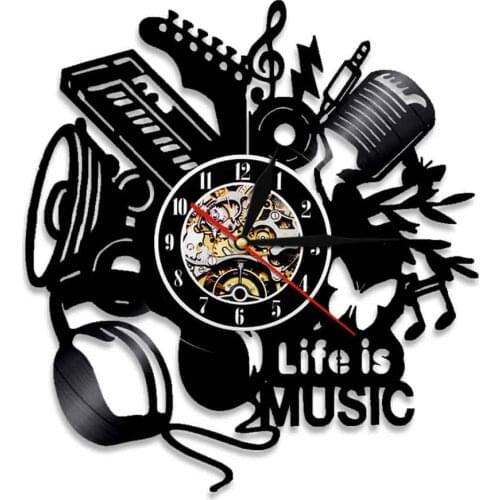 Music Is My Life Vinyl Record Wall Clock Musical Instruments Gifts For Rock Music Fans Home Art Design Clock