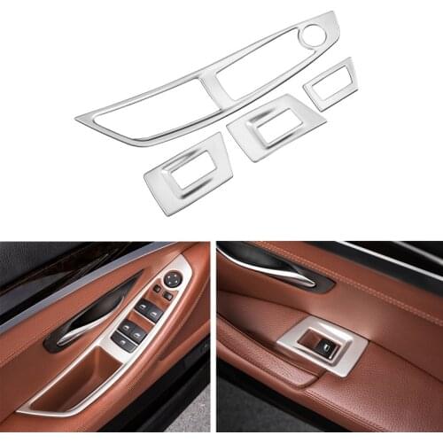 4-piece Set Stainless Steel Window Armrest Lift Switch Button Cover Trim for BMW 5 Series 520i 525i 530i F10 F18 2011-2017