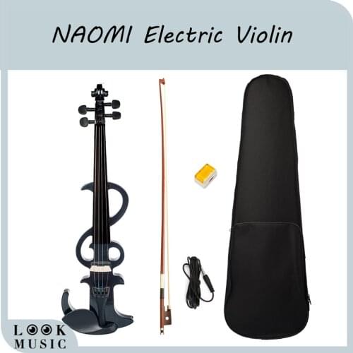 NAOMI Full Size 4/4 Solid Wood Metallic Electronic Silent Mahogany Violin with Carrying Case Audio Cable Rosin Bow