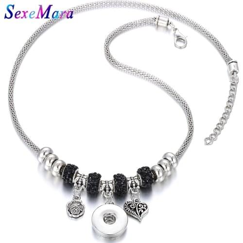 New Snap Button Necklace 18mm Snap Jewelry Handmade Beaded Rose Flower Snap Pendant Necklace for Women Mothers Day Gift