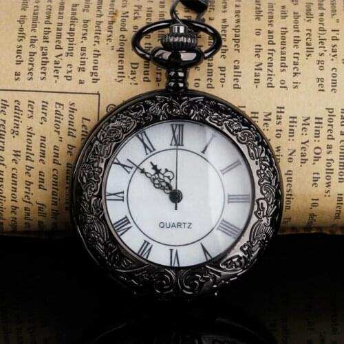 New Arrvial Open Face Quartz Pocket Watch Roman Numbers Analog Display Pendant Clock with Necklace Chain Gifts for Men Women