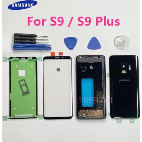 For SAMSUNG Galaxy S9 Plus G965F S9 G960F Full Housing Middle Frame Back Cover Front Screen Glass Lens Complete Battery Door