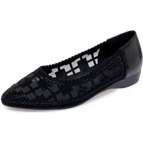 Womens Sandals Soft Leather Mesh Shoes Spring and Summer Low-heel Mesh Womens Flat Sandals