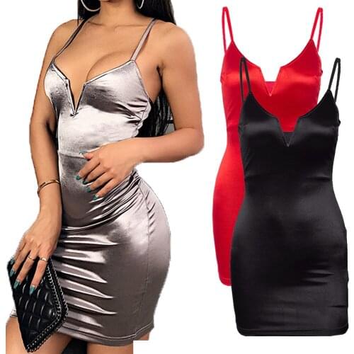 Sexy Ladies Elegant Deep V Womens Dress Pure Spaghetti Strap Slimming Formal Mini Dress Party Cub Waist Hip vestidos