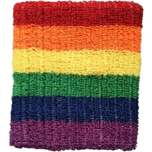 Women Men Sports Wristbands Towel Sweatband Rainbow Colorful Stripes Breathable Bracers Running Badminton Wrist Support Wrap