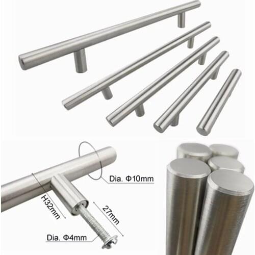 2-4Inch Door Cabinet T Bar Handle Stainless Steel Silver Kitchen Drawer Pull Knobs Furniture Cupboard Pulls Hardware Accessories