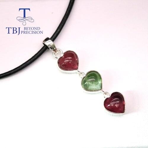 TBJ, Long natural colorful tourmaline pendant necklace 6ct real brazil gemstone fine handmade jewelry 925 Sterling silver
