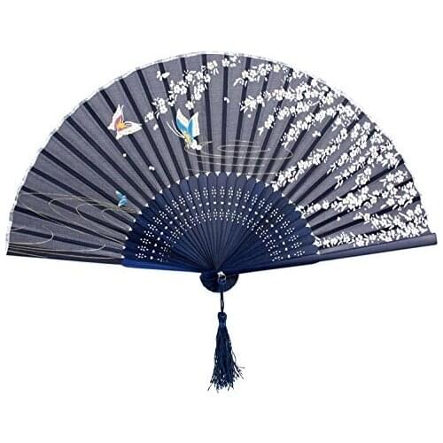 Generic 1Xjapanese Design Silk Handheld Folding Fan Hollow Out Hand Folding Fans Outdoor Dancing Wedding Party