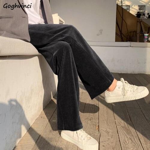 Casual Pants Solid Corduroy Simple Womens Wide Leg Plus Size Loose All-match Daily Thicken Drape Trousers Female Ulzzang Tide