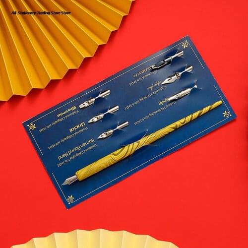 Vintage Wood Manga Calligraphy Dip Pen Holder with 6 Nibs for Lettering Sketching Drawing Kit Fountain Pens Writing Stationery